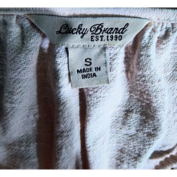 Lucky Brand Pale Pink Embroidered Top with Tasseled Tie at Neck, Sz S - Picture 4 of 5